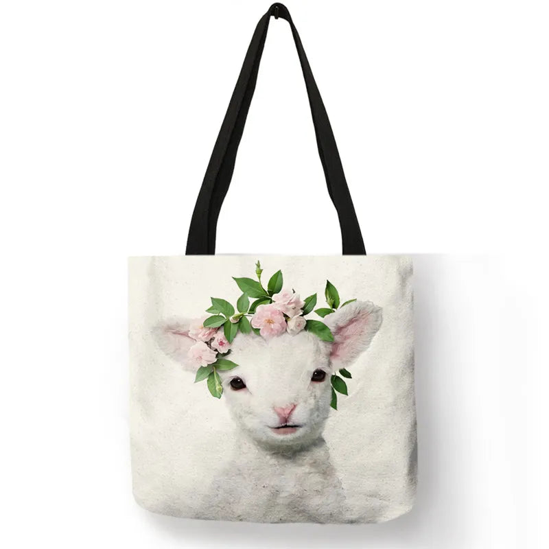 Cute Animal Series Print Handbag Casual Tote Shopping Bag Large Capacity