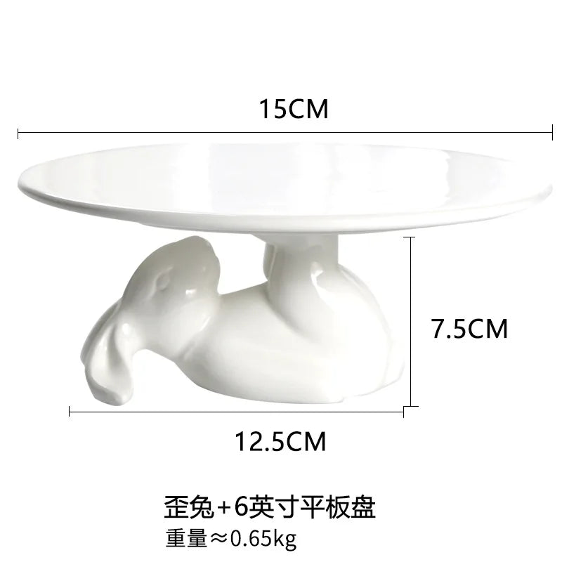 Luxury Rabbit Ceramic Tray, Afternoon Tea Dim Sum Cake Rack Dessert Plates, Household Snack Fruit Plate, Home Decor Accessories
