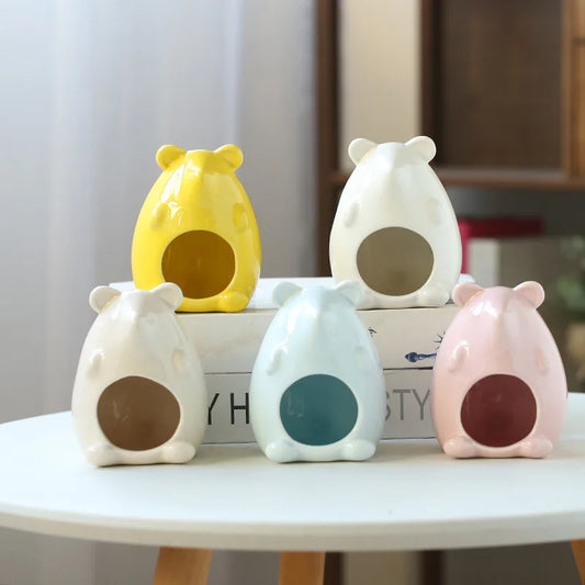 New Hamster Nest Ceramic Golden Bear Evacuation House Summer Physical Cooling Cool House Hamster Pet Nest Ceramic Pet Supplies