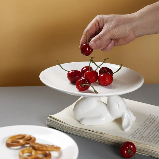 Luxury Rabbit Ceramic Tray, Afternoon Tea Dim Sum Cake Rack Dessert Plates, Household Snack Fruit Plate, Home Decor Accessories