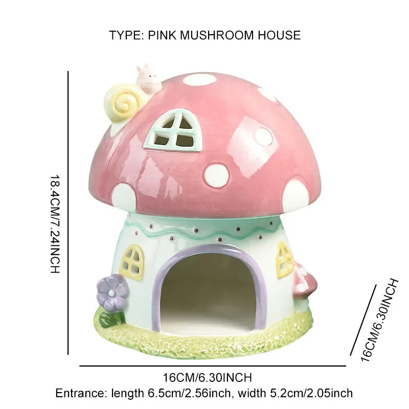 Ceramic Nest for Home Decoration, Cute Cartoon Mushroom, Ceramic House, Hamster Nest, Pet Nest, Bird Nest, Creative Ornaments