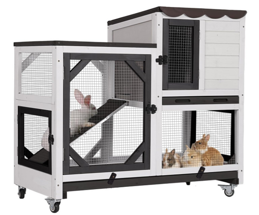 Aivituvin Luxury Wooden Rabbit & Guinea Pig Hutch on Wheels