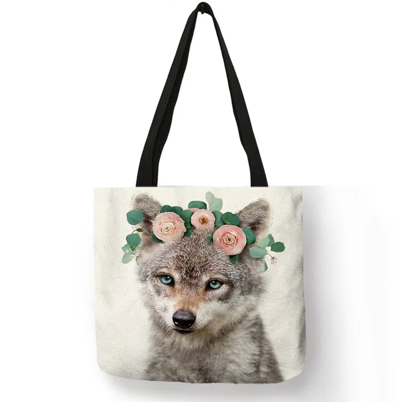 Cute Animal Series Print Handbag Casual Tote Shopping Bag Large Capacity