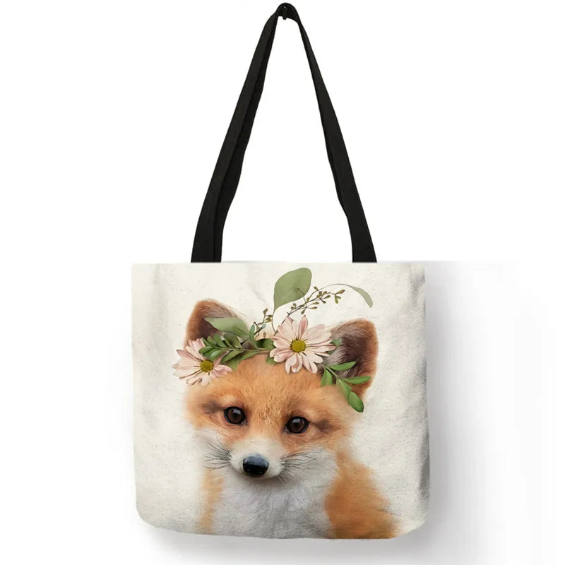 Cute Animal Series Print Handbag Casual Tote Shopping Bag Large Capacity