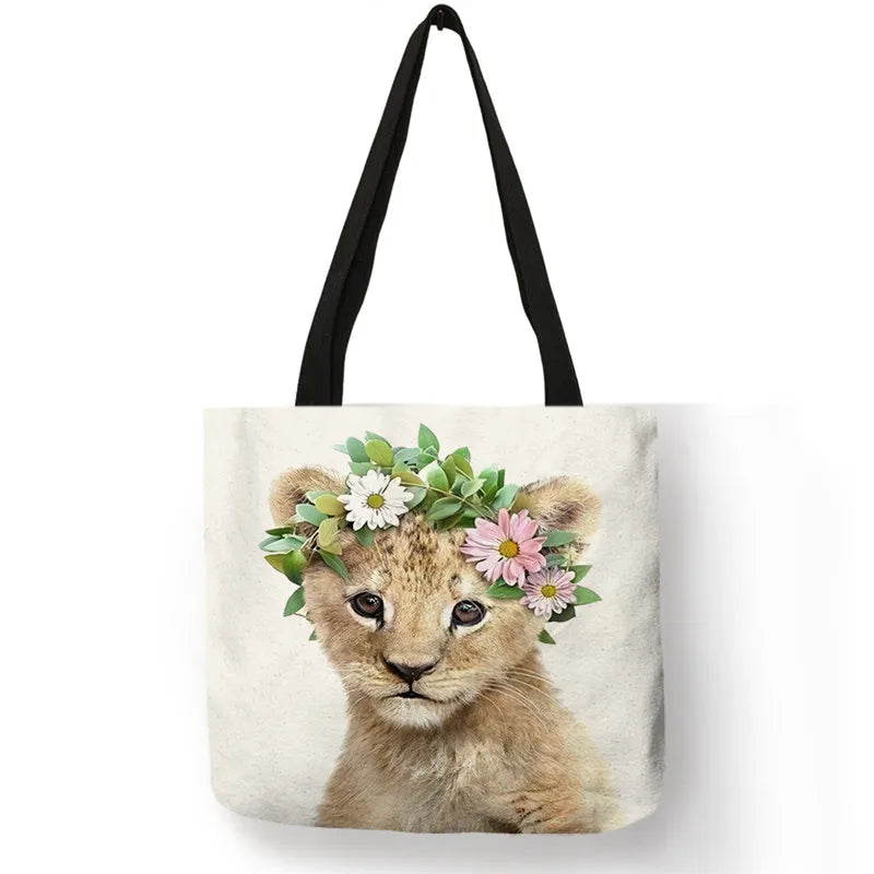 Cute Animal Series Print Handbag Casual Tote Shopping Bag Large Capacity