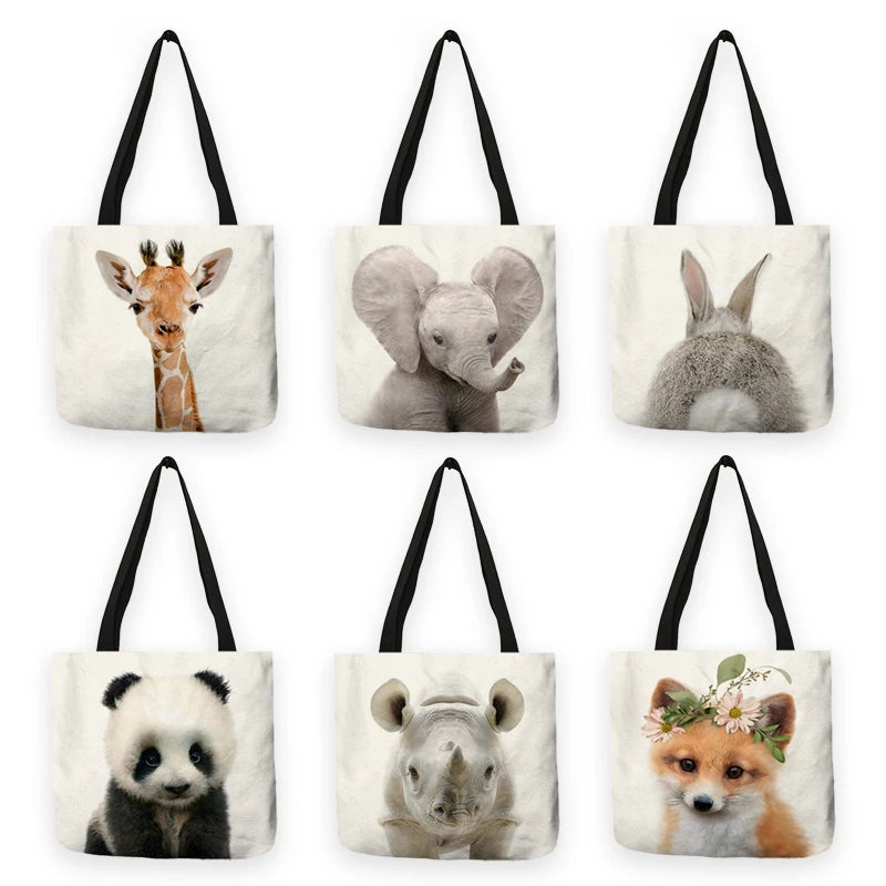Cute Animal Series Print Handbag Casual Tote Shopping Bag Large Capacity