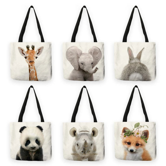 Cute Animal Series Print Handbag Casual Tote Shopping Bag Large Capacity