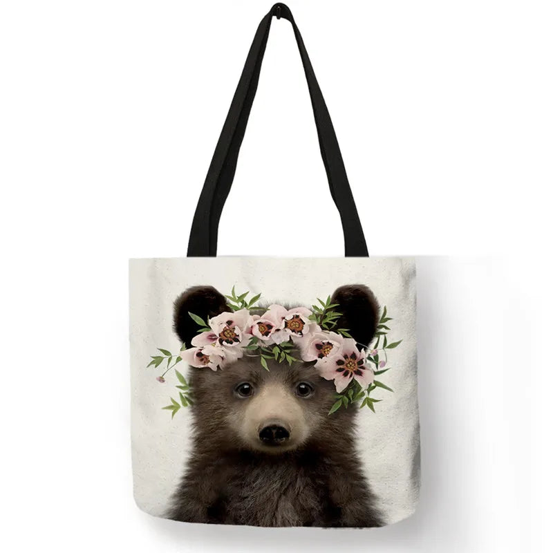 Cute Animal Series Print Handbag Casual Tote Shopping Bag Large Capacity