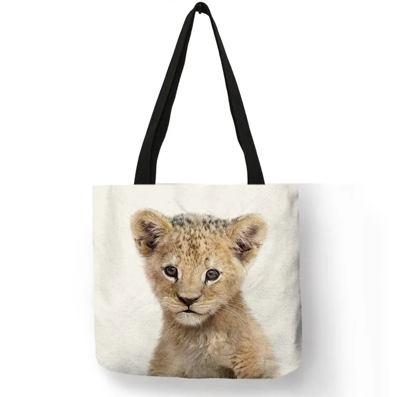 Cute Animal Series Print Handbag Casual Tote Shopping Bag Large Capacity