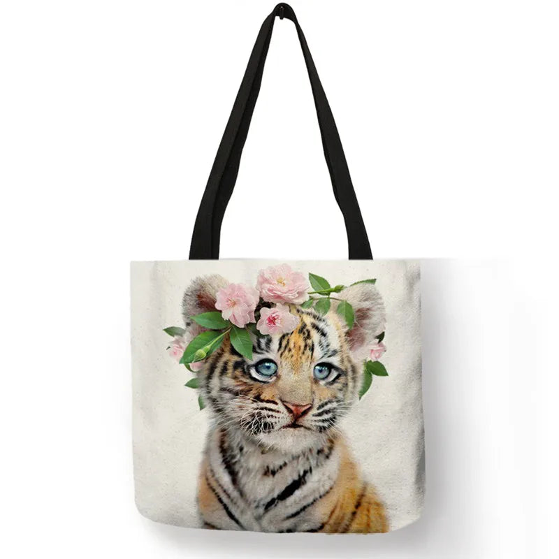 Cute Animal Series Print Handbag Casual Tote Shopping Bag Large Capacity