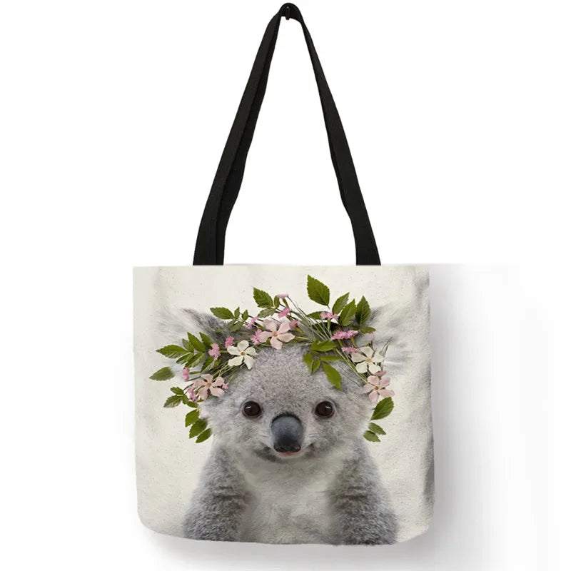 Cute Animal Series Print Handbag Casual Tote Shopping Bag Large Capacity