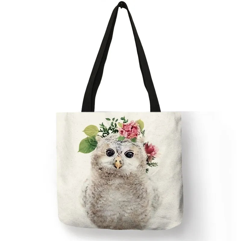 Cute Animal Series Print Handbag Casual Tote Shopping Bag Large Capacity