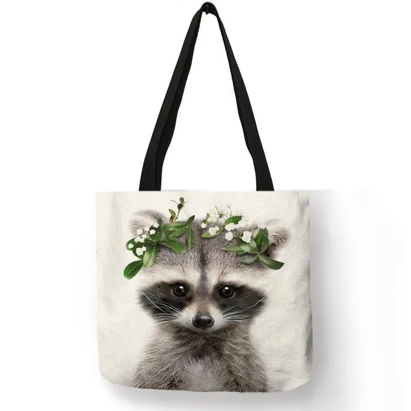 Cute Animal Series Print Handbag Casual Tote Shopping Bag Large Capacity