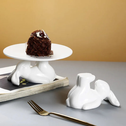 Luxury Rabbit Ceramic Tray, Afternoon Tea Dim Sum Cake Rack Dessert Plates, Household Snack Fruit Plate, Home Decor Accessories