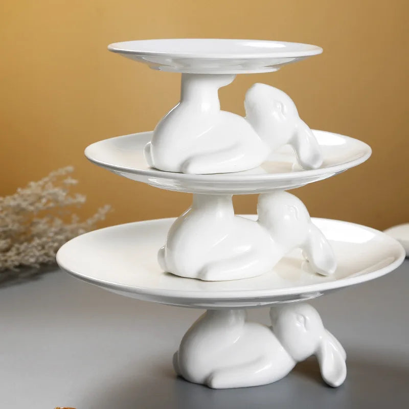 Luxury Rabbit Ceramic Tray, Afternoon Tea Dim Sum Cake Rack Dessert Plates, Household Snack Fruit Plate, Home Decor Accessories