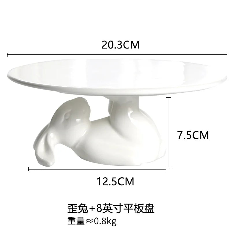 Luxury Rabbit Ceramic Tray, Afternoon Tea Dim Sum Cake Rack Dessert Plates, Household Snack Fruit Plate, Home Decor Accessories