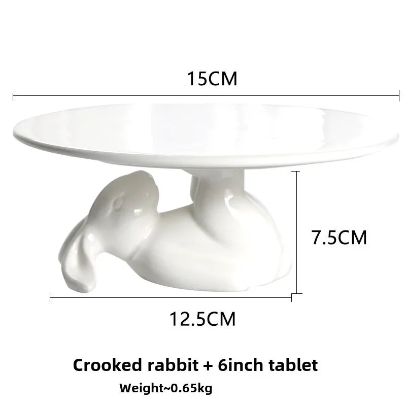 Luxury Rabbit Ceramic Tray, Afternoon Tea Dim Sum Cake Rack Dessert Plates, Household Snack Fruit Plate, Home Decor Accessories
