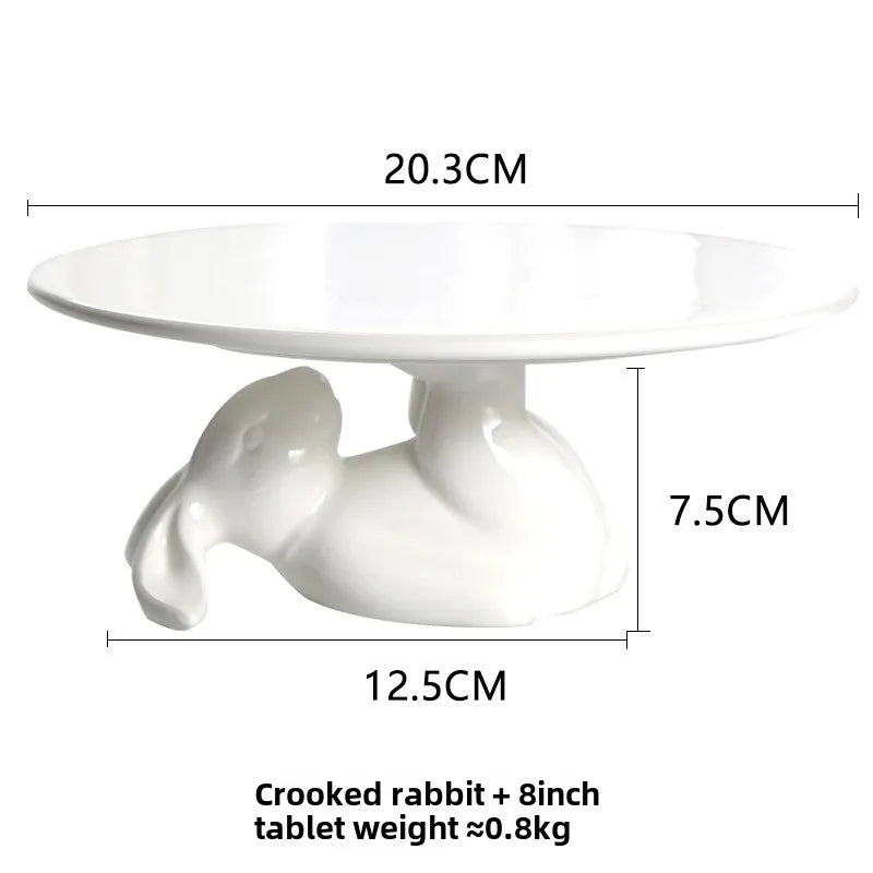 Luxury Rabbit Ceramic Tray, Afternoon Tea Dim Sum Cake Rack Dessert Plates, Household Snack Fruit Plate, Home Decor Accessories